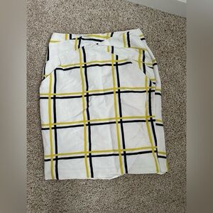 Reiss White Pencil Skirt with Yellow and Black Windowpane